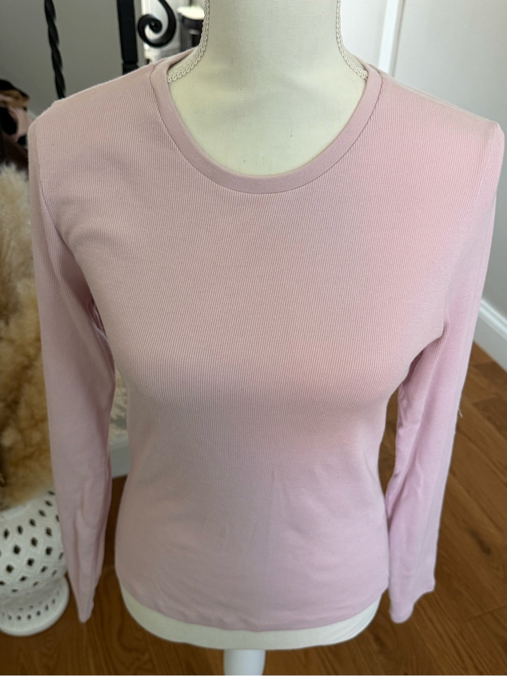 Aritzia Women's Long-Sleeve Crewneck Top in Pale Pink
